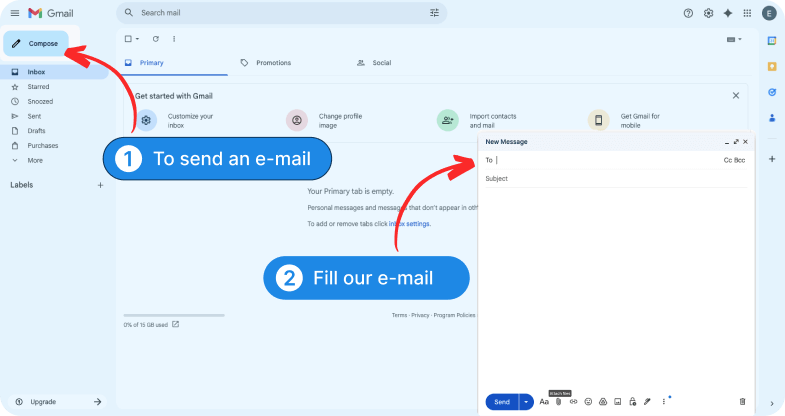 Email interface showing where to compose
